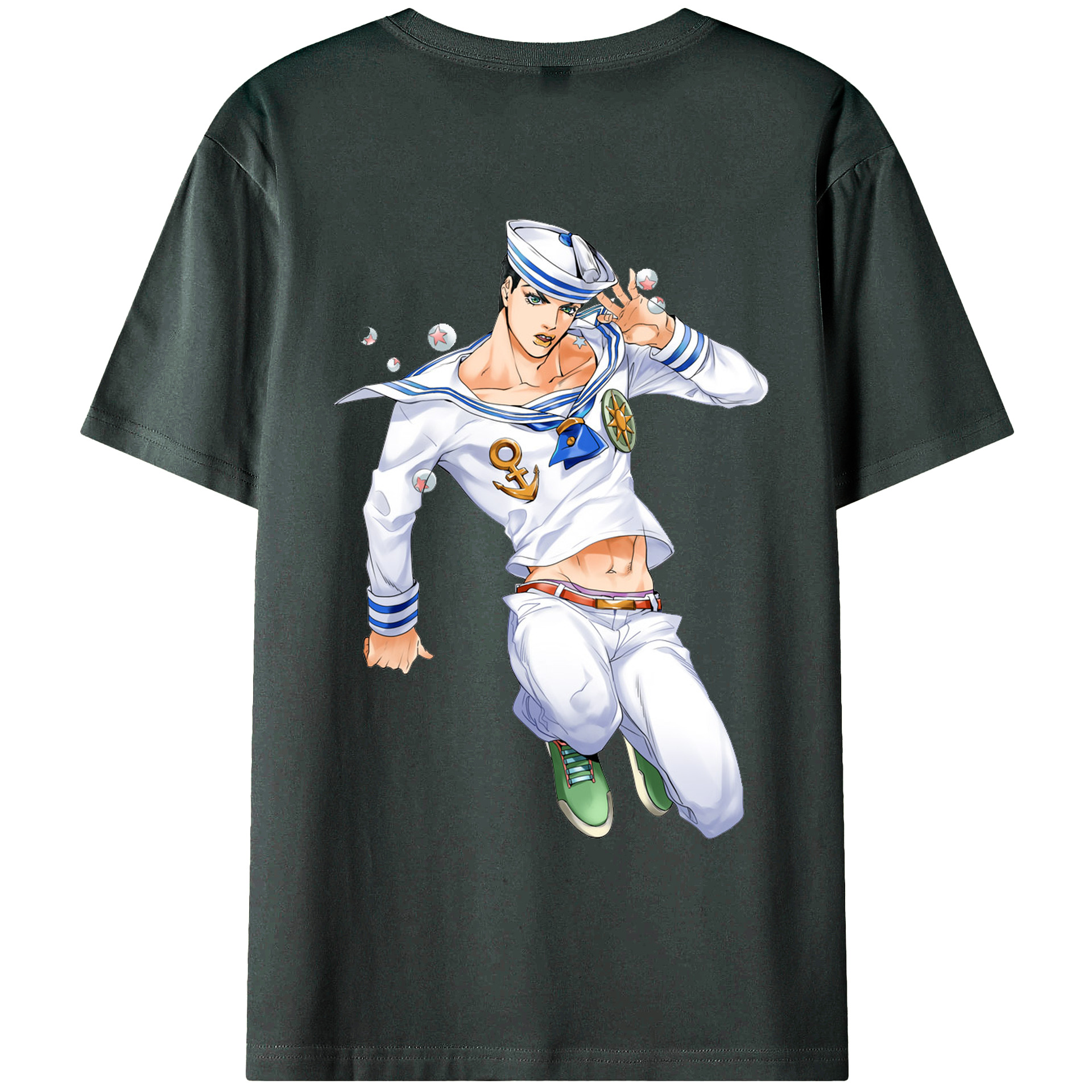 （画像用） ジョジョの奇妙な冒険 東方定助 JoJo's Bizarre Adventure Higashikata Josuke 綿100％ メンズ半袖Tシャツ（バックプリント） 通気性